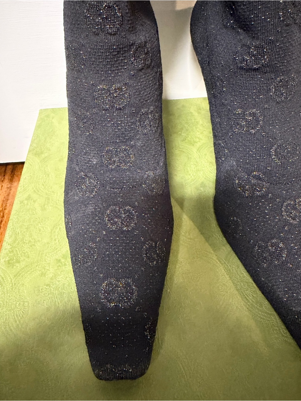 Gucci Black Embossed Knit Heeled Sock Boots - Picture 3 of 10